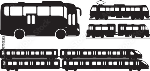 Public Transport Silhouette Collection, Bus Train Metro Vector Pack