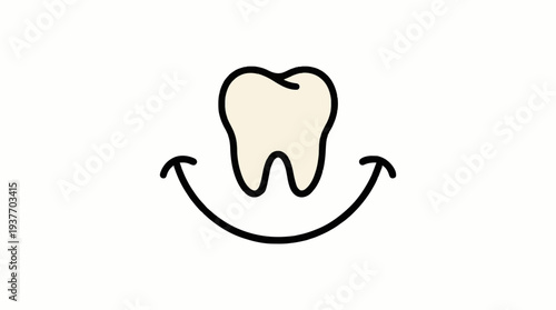 A simple and cheerful illustration of a happy, healthy tooth with a friendly smile, symbolizing excellent dental care, oral health, and a bright, happy future