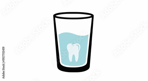 Dental care icon showing a tooth submerged in a glass of water, representing oral hygiene and health