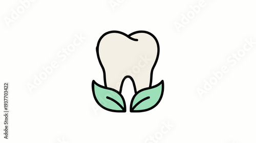 A healthy tooth with green leaves, symbolizing dental care and natural oral hygiene, representing a clean and fresh smile