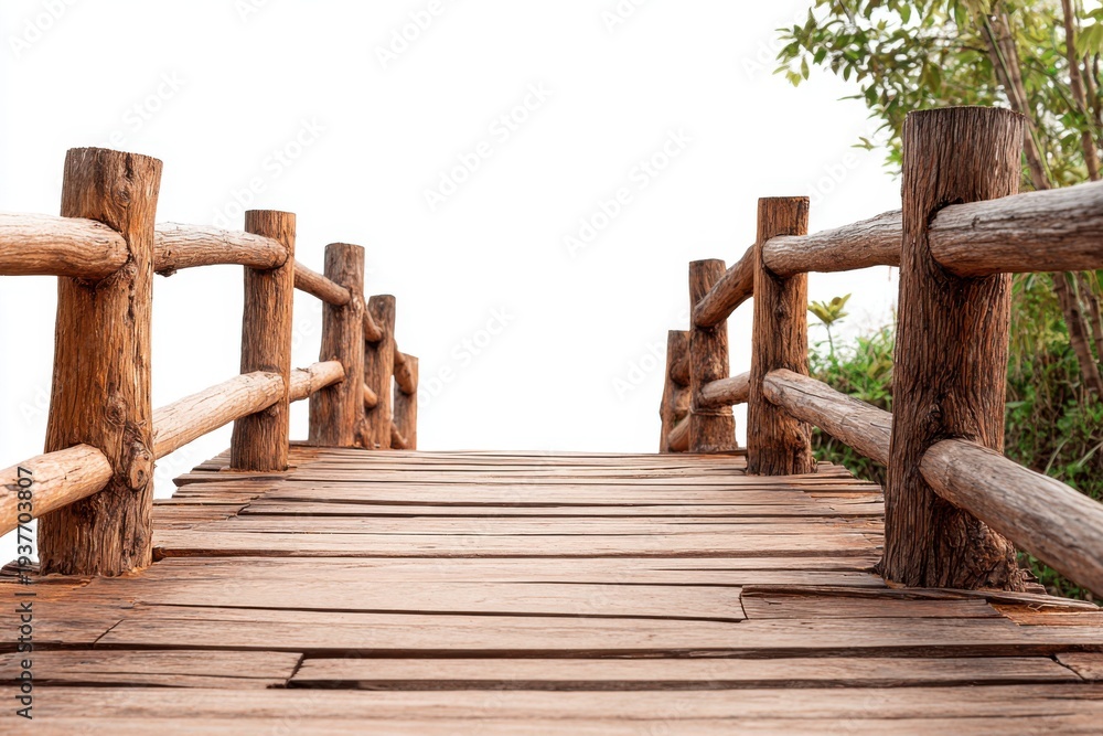 Naklejka premium Rustic Wooden Bridge Path in Natural Setting