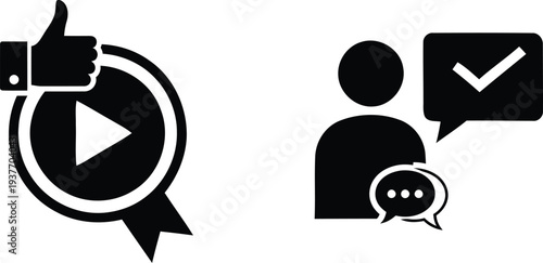 Black and white icons for video and verified user