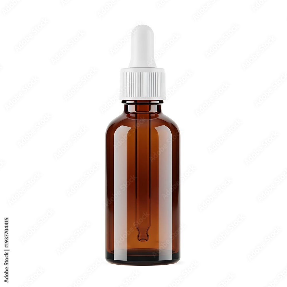 Fototapeta premium Amber glass dropper bottle with white cap and nozzle for essential oils or liquids