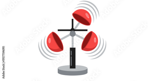 Wind speed indicator weather anemometer red cups rotating vector illustration with motion waves