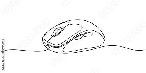 Computer Mouse line icon, Drawn continuous one line computer mouse logo. Vector illustration, Computer Mouse Black Stroke Linear Icon, Mouse computer one continuous single line art drawing. Minimal.
