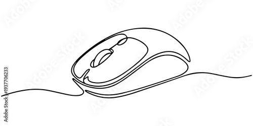 Computer Mouse line icon, Drawn continuous one line computer mouse logo. Vector illustration, Computer Mouse Black Stroke Linear Icon, Mouse computer one continuous single line art drawing. Minimal.