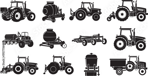 Farm Equipment Silhouette Collection, Agriculture Vector Pack.