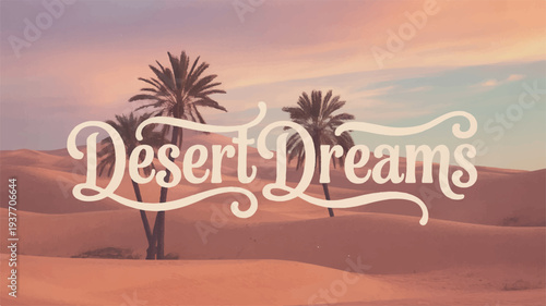 Desert landscape with palm trees at sunset serene and peaceful environment sandy dunes and hills