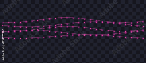 Festive pink glowing light strands illuminate a darkfor celebration