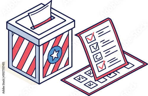 Election Voting Ballot Box Concept. Citizen Voting Ballot Box Illustration. Election Day Ballot Casting Scene. Democratic Voting Ballot Box Concept. Ballot Paper Casting In Election. Public Election