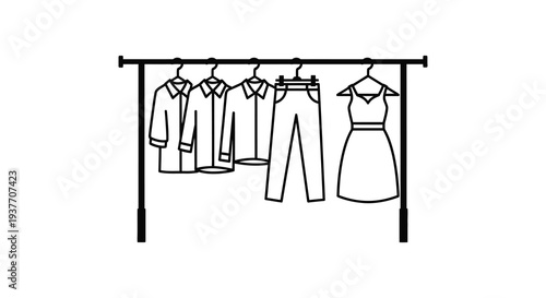 A minimalist depiction of clothes hanging on a rack showcasing apparel outlines a silhouette high quality professional