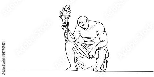 Continuous line drawing of a man holding a torch