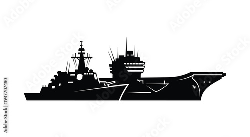 A striking black silhouette of a modern naval warship showcasing its powerful design silhouette high quality professional detailed