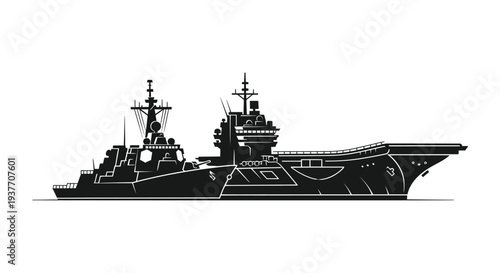 A striking black silhouette of a modern naval warship showcasing sleek design and power silhouette high quality professional