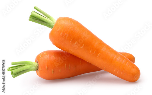 two carrots isolated on a white background, clipping path, cut out