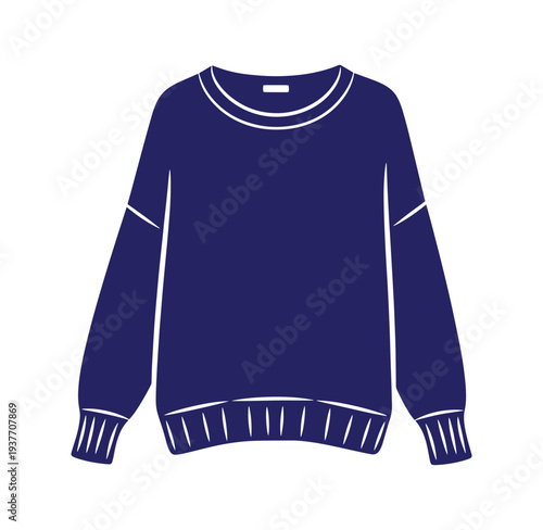 dark blue sweater with white trim and cuffs on white background