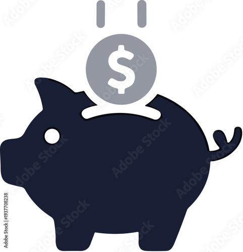 Simple Flat Piggy Bank with Coin Saving Finance Illustration