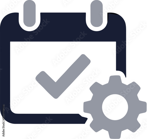 Flat Simple Calendar Checkmark With Gear Configuration Setting Interface Icon