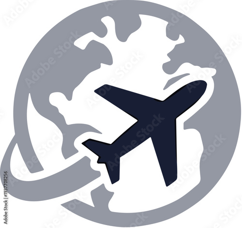 Simple Flat Style Airplane Flying Around The Globe Travel Icon