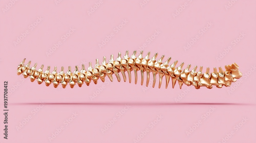 Obraz premium Golden spine model on a pink background, perfect for medical and health concepts