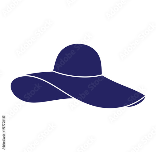 Navy blue sun hat with white trim and wide brim for summer protection