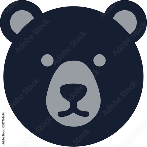 Simple Flat Design Black Bear Head Animal Icon Illustration