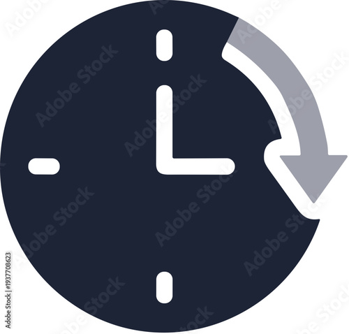 Simple Flat Style Time Backwards Icon Symbol on Clock Face