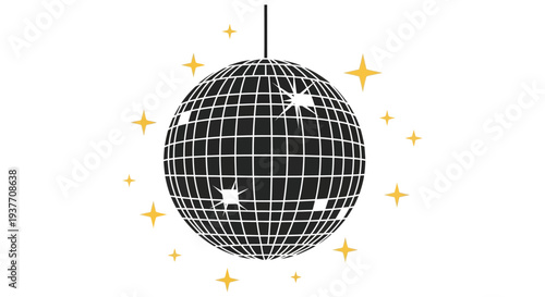 A striking image of a disco ball surrounded by sparkling stars presented as a silhouette high quality professional