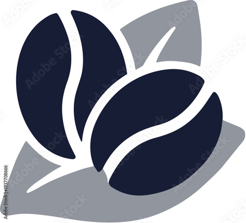 Simple Flat Graphic Coffee Bean Pair with Leaf Illustration