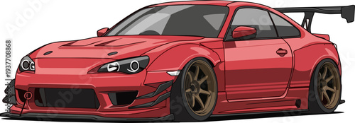 Red sports car illustration showcasing speed and style on a clean white background from a frontal viewpoint