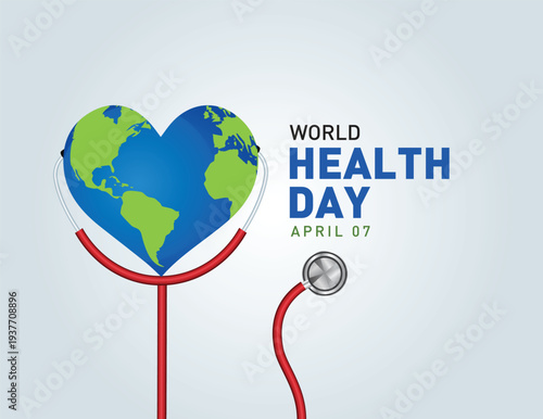 World Health Day Concept. Heart and stethoscope vector design. Vector illustration for World Health Day in gray background
