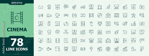 Cinema icon set. Modern vector UI icons. Containing screen, media, film, entertainment, ticket, camera. Editable stroke. Video icon.