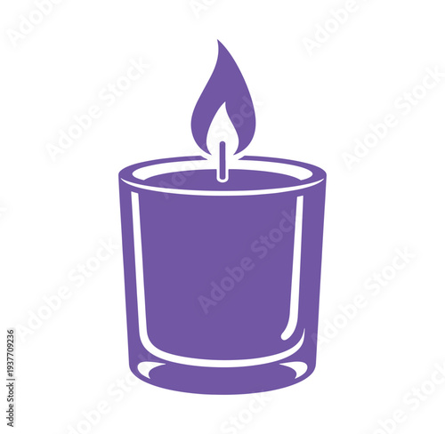 Purple candle with flame burning on top  simple icon