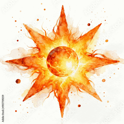 The Burning Star Cosmic Flame isolated watercolor vector illustration svg