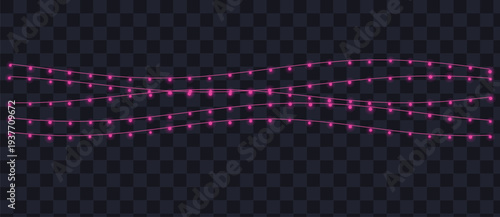 Sparkling pink string lights cast a vibrant and whimsical glow over a dark checkered canvas