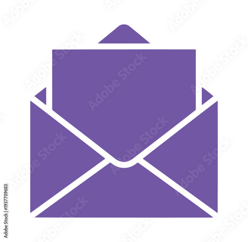 Purple email icon with envelope and letter  communication symbol
