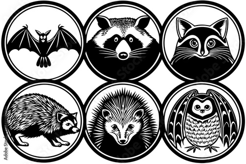 Minimal outline vector set of nocturnal animals.