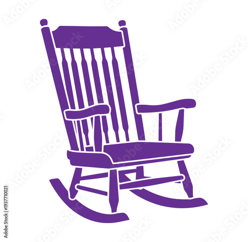 Purple rocking chair with high back and armrests isolated on white background