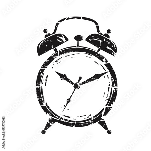 Vintage Grunge Alarm Clock Illustration in Distressed Retro Style.
