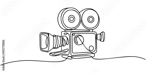 continuous one line drawing Vector film camera icon