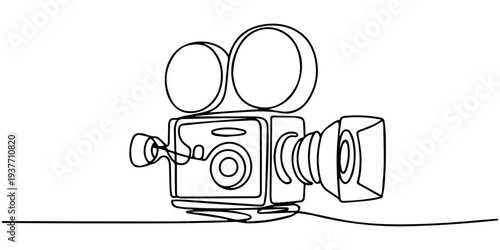 continuous one line drawing Vector film camera icon