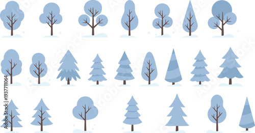 Winter tree illustration, snowy foliage artwork, seasonal nature drawing, frosty forest design, creative botanical art, decorative landscape scene, cold vegetation
