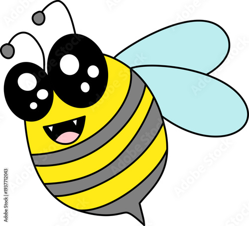 Sweet bee cartoon character with shiny eyes and wings in kawaii style. Bright and playful illustration ideal for children’s products and nursery design.