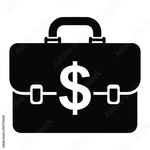Minimalist Business Briefcase with Dollar Sign Icon Silhouette vector black design on a white background
