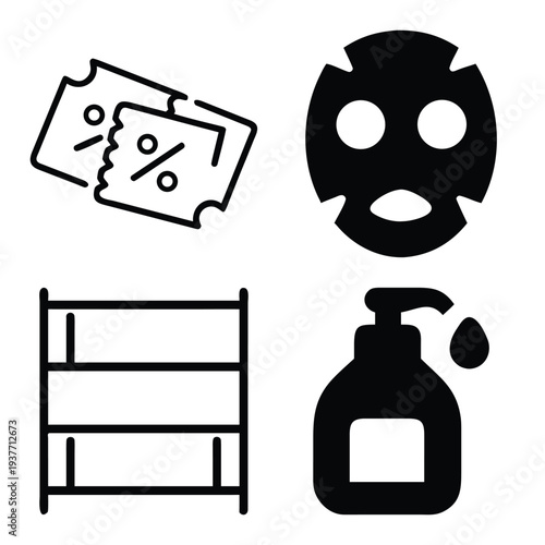 Comprehensive minimalist line art and color icon collection featuring technology, artificial intelligence, Islamic motifs, kitchen tools, personal care products, and retail shopping symbols.