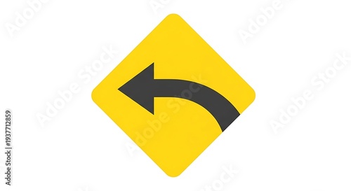 Free Download Yellow road sign with black curved arrow pointing left - GFXLoad