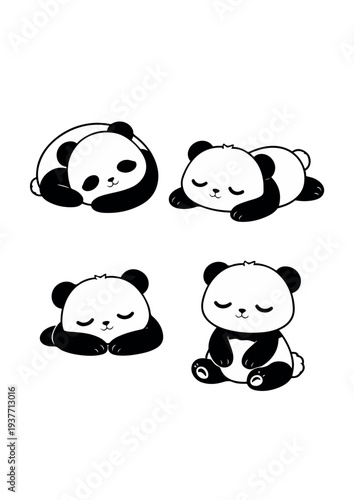 Cute Sleeping Panda Coloring Page Set – Adorable Panda Line Art for Kids Printable Coloring Sheet