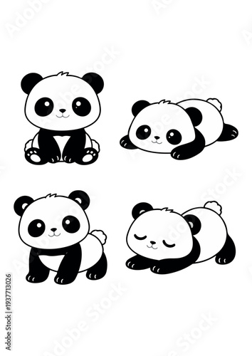 Sleeping Panda Coloring Page Bundle – Cute Panda Line Art
