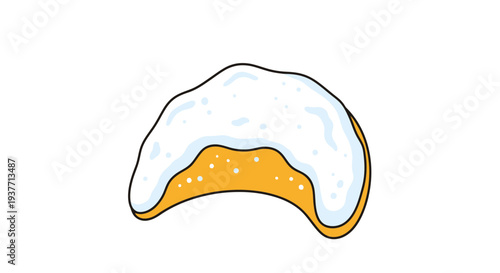 A delicious crescent-shaped sweet pastry with white frosting and sprinkles on a white background in a cute cartoon style for baking or dessert concepts.