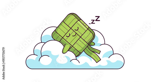 A cute cartoon watermelon slice with a smiling face sleeping peacefully on a fluffy white cloud with blue highlights, surrounded by zzz sound effects, in a playful digital art style.
